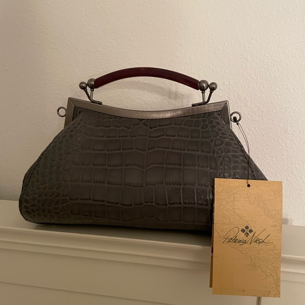 patricia nash new with tags gray snakeskin purse! will come with crossbody strap